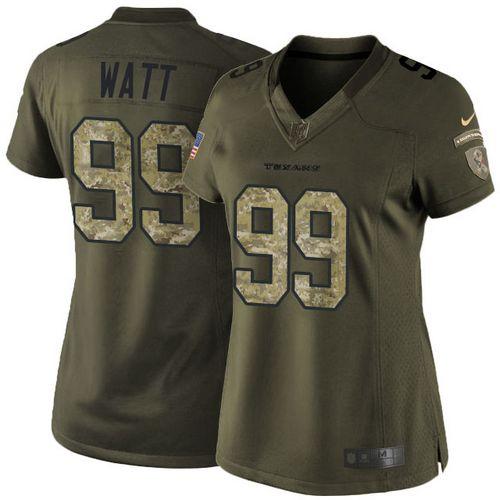 Nike Texans #99 J.J. Watt Green Women's Stitched NFL Limited Salute to Service Jersey